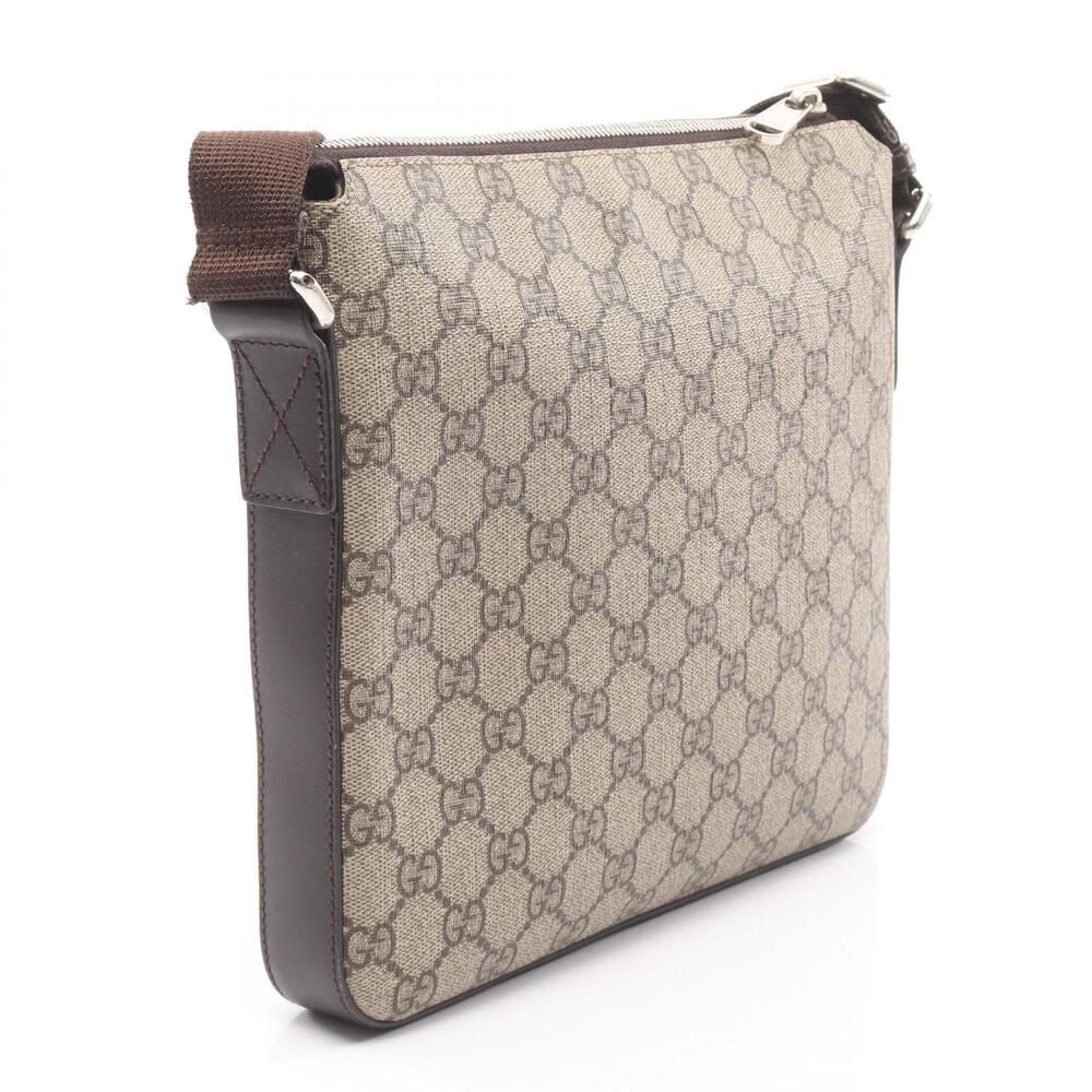 Gucci Supreme Beige Canvas Shoulder GG Bag Leather Brown Tan Brown